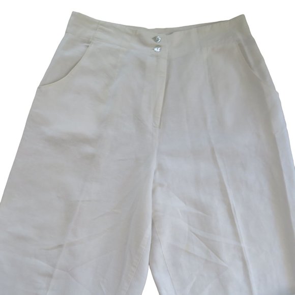 Vintage 80s High Waist White Linen Pants S Pockets Button Zip Tapered Leg USA - Picture 4 of 9